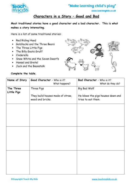 Worksheets for kids - characters-in-a-story-good-and-bad1